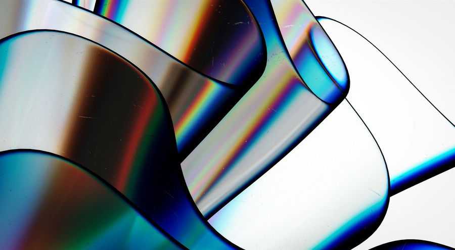 Abstract iridescent glass ribbons